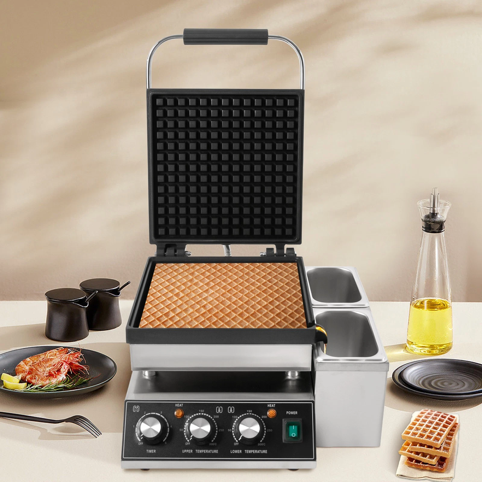 Stainless Steel Waffles Maker,Commercial Electric Non-Stick Pancake Machine 110V