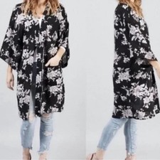 Spiritual Gangster Maya Kimono Floral Wrap Tunic Black White Boho Hippie
