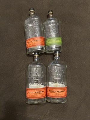 Bulleit Lot 4 Empty Clear Glass Bottles 3-1L Bourbon 1-750mL Rye Craft Reuse