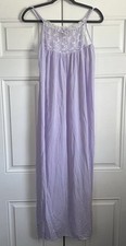 VTG USA Long Lavender Nightgown Lace Top Sheer Nylon Sleeveless Lingerie Sz Sm