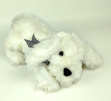 Applause Fuzzy White Puppy Dog W/ Blue Checker Bow 13" Plush Stuffed Animal Toy