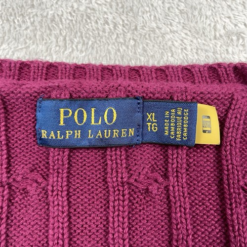 Polo Ralph Lauren Cable Knit Sweater Womens XL Wine Red Slim Fit V-Neck Preppy - Picture 7 of 9