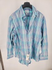 Calvin Klein Dress Shirt Men's 17.5 34/35 XL Blue Plaid Steel+ Stretch Easy Care