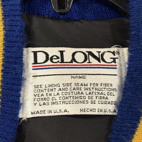 VTG DeLong Varsity Jacket Mens XL Blue Leather Sleeves Wool Letterman Made USA - Picture 4 of 11