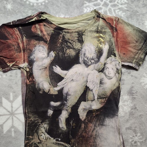 Y2K Sinful By Affliction 90s Iconic Grunge Era Buckle Baby Doll Tee Shirt Medium - Picture 3 of 9