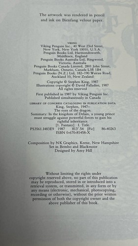 Stephen King The Eyes of the Dragon HC DJ 1987 Viking Press - Picture 5 of 7