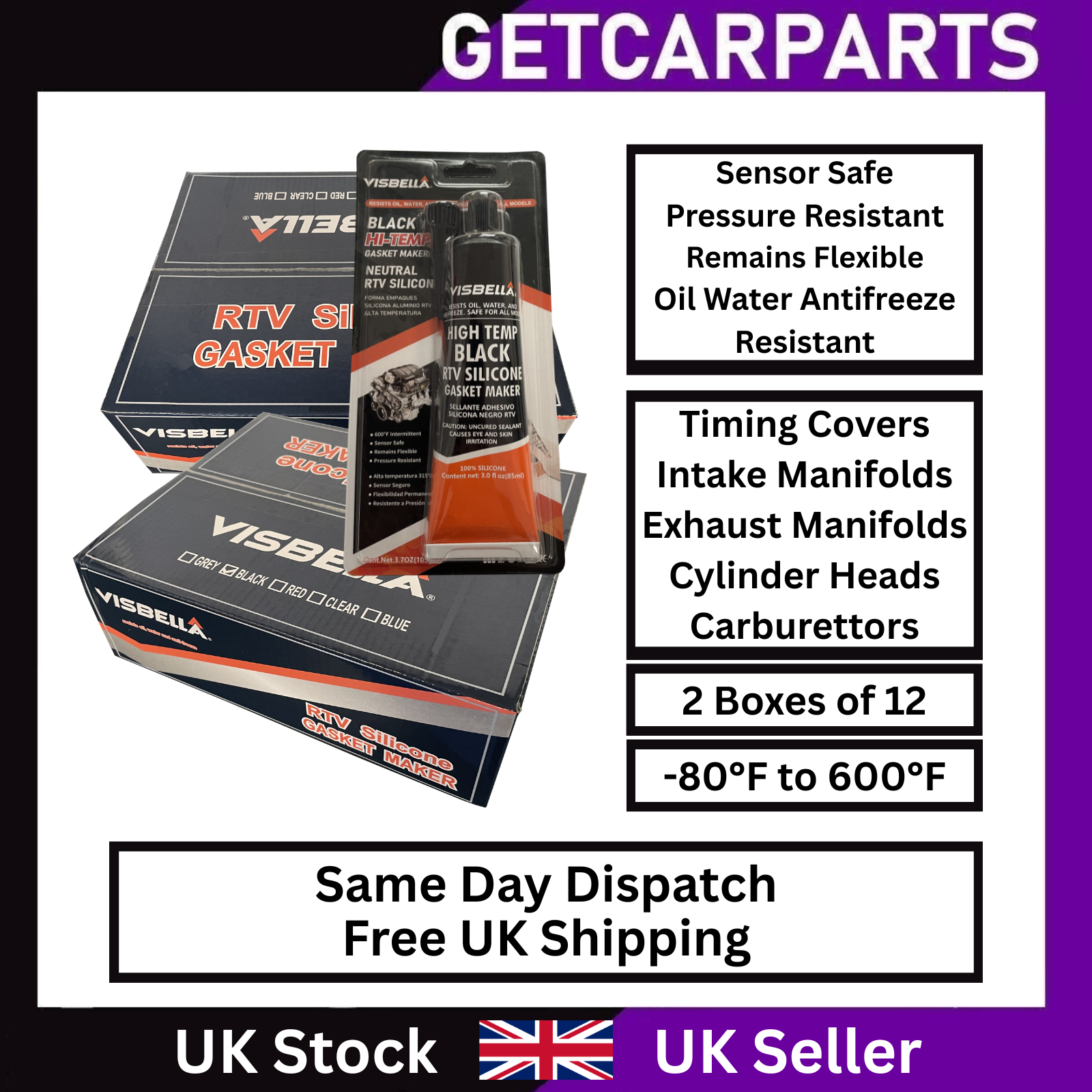 Visbella RTV Silicone High Temp Black Gasket Sealant -80°F 650°F 105g - Image 26