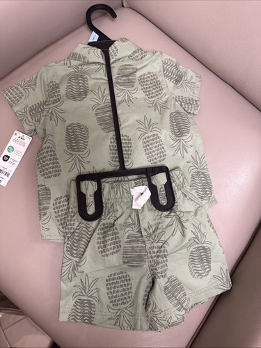 Carters Baby Boy Size 3-6M 2 Piece Outfit Set Green Pineapple Shirt And Shorts - Picture 3 of 5