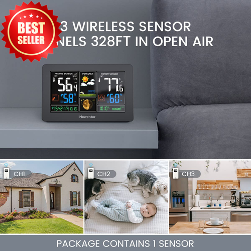 Wireless Weather Station Indoor Outdoor Thermometer Atomic Clock Color Display - Picture 3 of 8