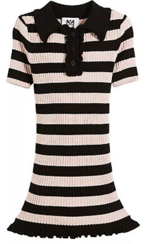 Milly Minis Girls Ribbed Striped Ruffle-Trim Polo Dress Size 4/5