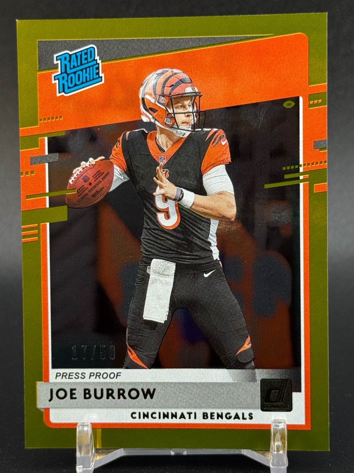 2020 Panini Donruss Joe Burrow Gold Press Proof /50 #301 RC