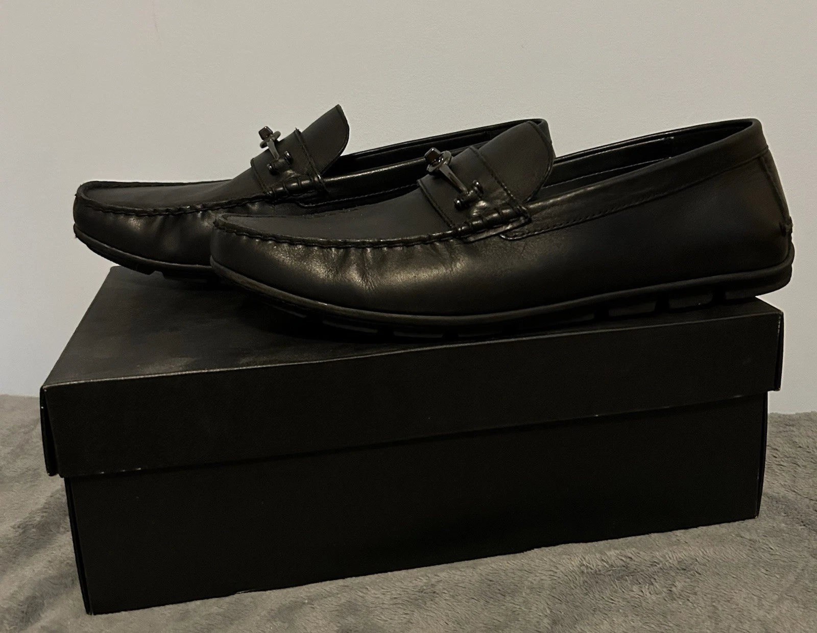Scarpe eleganti mocassino Coach Mott Driver FG2984 in pelle nera da uomo taglia 11D usate in ottime condizioni
