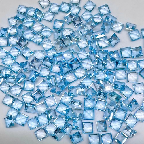 20 Pcs Natural Sky Blue Topaz 5x5mm Square Cut Top Quality Loose Gemstones Lot - Picture 2 of 11