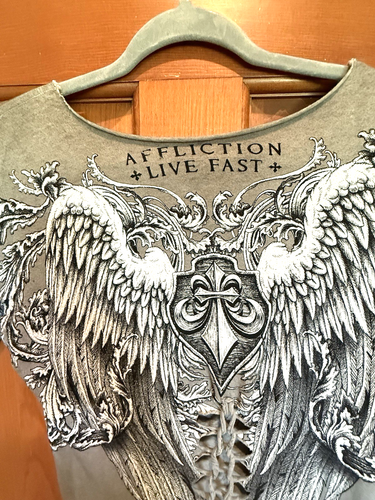 Women's Affliction Live Fast, Medium, Lace-Up Front/Back Long Sleeves Y2K Tee - Picture 5 of 9