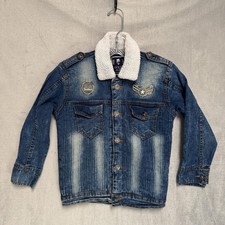 Gold Age Jacket Youth 8 Blue Sherpa Lined Denim Trucker Patches Urban State