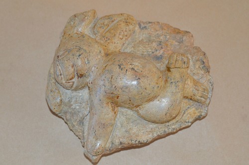 FOLK ART RABBIT FETISH RELIEF CARVING STONE ROCK SCULPTURE FREE PRIORITY SHIPING - Picture 2 of 12