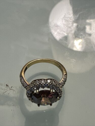 Vintage Sterling Silver Gold Vermeil 925 Orange Citrine Ring Size 7 Pave CZ - Picture 6 of 7