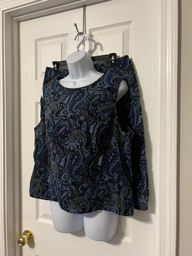 D.J. Summers Plus Size Navy Paisley Print 2 Piece Top & Skirt Set Sz 18 - Picture 1 of 13