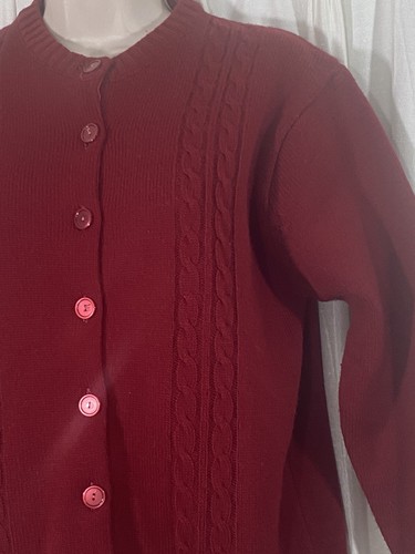 True Vintage Cardigan Button Front Cable Knit Details Burgundy ULTRA Size 42 - Picture 3 of 11