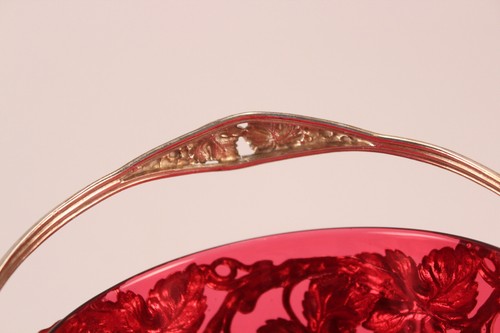 Antike um 1870 viktorianische Cranberry Glas Silber & Fleming Traube Korb Schale - Bild 12 von 18