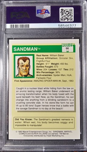 1990 Impel Marvel Universe Series 1 Super-Villians #66 Sandman Sinister 6 PSA 9 - Bild 2 von 7