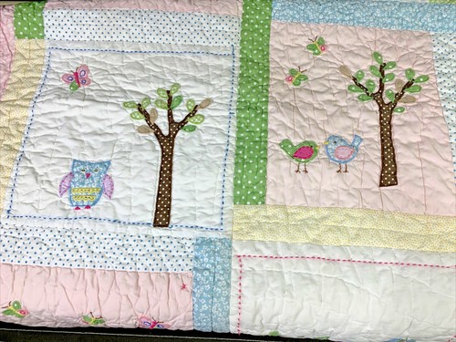 Pottery Barn Kids Hayley Crib Quilt Coverlet Retired Pattern Pink Girls Owl Bird - Picture 6 of 11
