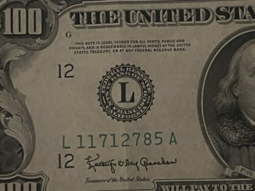 1950 ‘L’ 100 DOLLAR FEDERAL RESERVE NOTE Rare Fence Serial # L 11712785 A - Picture 5 of 12