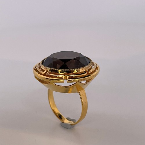 Anillo de cuarzo ahumado grande natural vintage chapado en oro en plata de ley, ¡informe de gemas! - Imagen 3 de 7