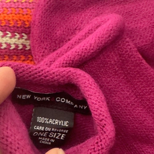 NEW YORK & COMPANY Set Cavi Frange Multicolore 3 Pezzi Nuovi GUANTI CAPPELLO SCIARPA - Foto 6 di 8