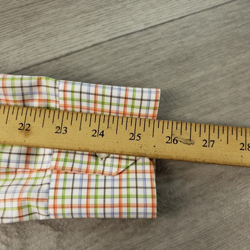 ETRO Button Up Dress Shirt Men's 40 Orange Green Blue Plaid Spread Collar Cotton - Picture 10 of 10