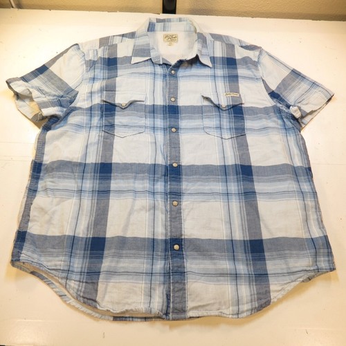 LUCKY BRAND Pearl Snap Up COWBOY WESTERN LAYERED SHIRT Mens XXL PLAID Blue - Picture 2 of 4