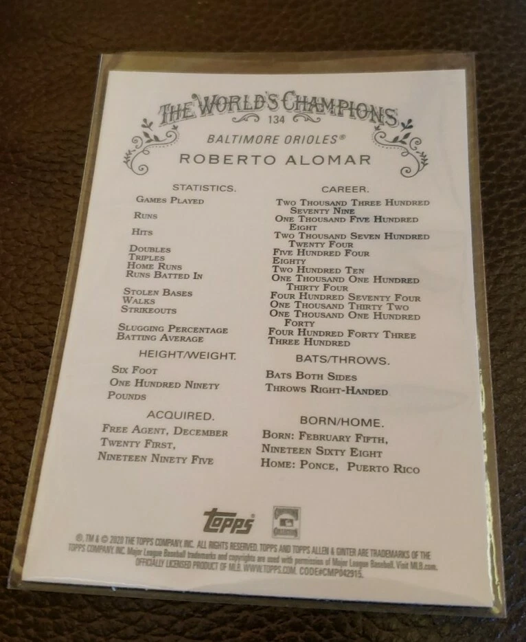 2020 Topps Chrome Allen Ginter #134 Roberto Alomar Base Card Baltimore Orioles  - Image 2 of 2