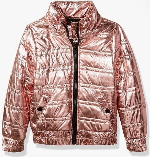New Girl's Urban Republic Puffer Jacket Metallic Pink White Fur Collar Sz 10/12 - Picture 2 of 2