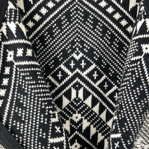 Lucky Brand Zip Knit Cardigan Sweater Black White Southwest Pockets Cropped Sz L - Picture 10 of 16