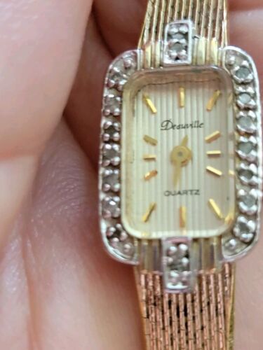 Deauville 1950's 18 Diamonds Bezel Gold Plated Ladies Watch Needs Battery & Stem - Picture 2 of 15