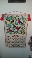 Vintage 1985 Sequin Felt Wall Calendar Birds in a Tree Gorgeous 