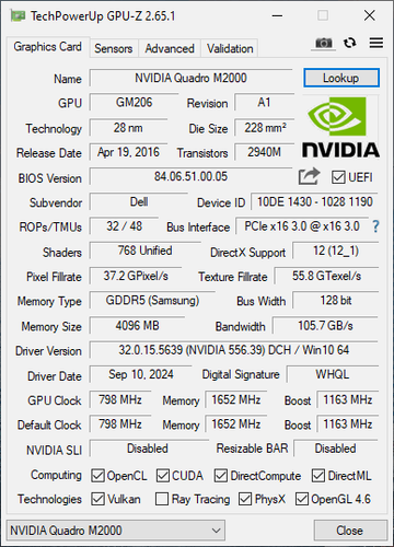 Dell NVIDIA Quadro M2000 : 0W2TP6 : 4GB GDDR5 : Graphics Card - Picture 6 of 6