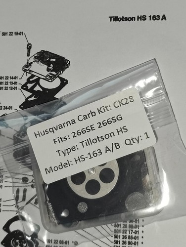 Husqvarna 266 SE SG Carb Repair Kit & Diagram for vintage Tillotson HS-163 A/B - Picture 4 of 4