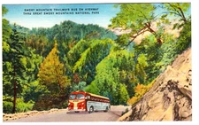Postcard "Smoky Mountain Trailways Bus on Highway thru Great Smoky Mtns Ntl Park