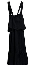 J.Jill Women’s S Midi Sundress Black Elastic Waist Ruffle Hem Versatile