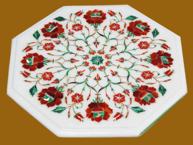 12" Marble Corner Table Carnelian Semi Precious Stone Floral Art Home Decor 12" Marble Corner Table Carnelian Semi Precious Stone Floral Art Home Decor