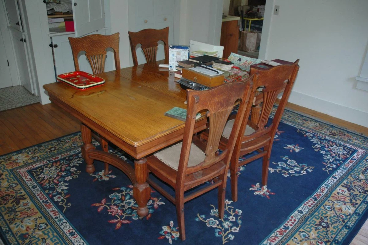 Vintage oak dining table and chairs hot sale