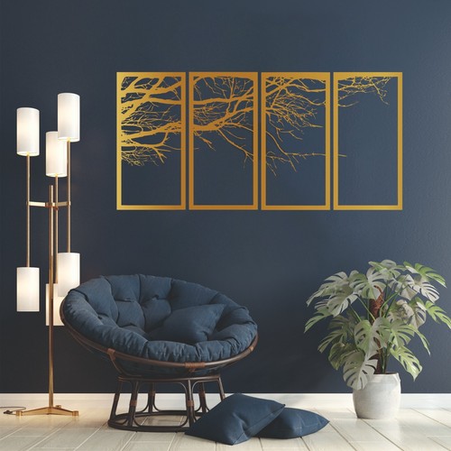 Metal Tree Branch Wall Art,4 Panels Tree of Life Decor,Home Living,Panel,Flowers - Picture 3 of 14