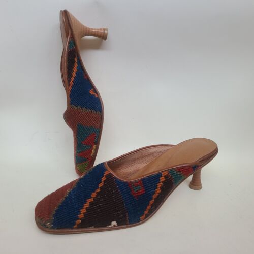Vintage türkische Kilim Schuhe Gr. 7 handgefertigte Wolle & Leder Kätzchen Absätze Südwest Boho - Bild 2 von 20