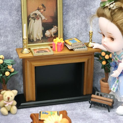 AirAds Dollhouse 1/12 Miniatures Furniture Vintage Wood Fireplace w/ Wood Rack - Picture 6 of 6