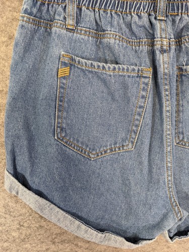 Wish List Shorts Womens Large Blue Stretch Denim Paperbag Elastic Waist Cuffed - Picture 8 of 12