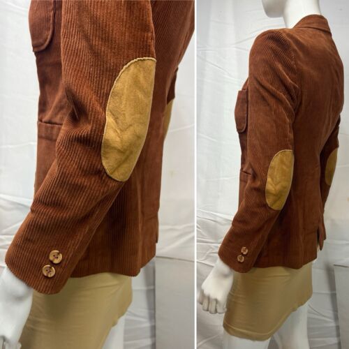 Vintage Girls 10 Brown Corduroy Elbow Patch Cotton 2-Button 70s Blazer Jacket - Picture 2 of 4