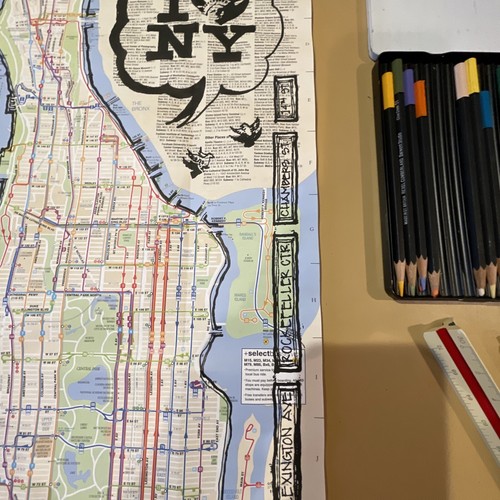 NYC Manhattan Graffiti Bus/Subway Map-Hand Silk Screened. Local Artist, Signed - Picture 7 of 20