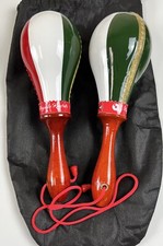 Maracas Professional, Leather with Mexico/Italy Flag Design, Salsa Model W/ Bag