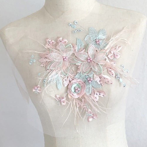 3D Flower Mesh Sequins Clothing Sew Patches Fabric Embroidery Cloth Skirt - Picture 16 of 20